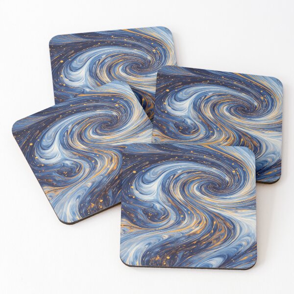 Item preview, Deep Blue and Gold Swirl Abstract Marble Galaxy Art designed and sold by MakarenaCreate.
