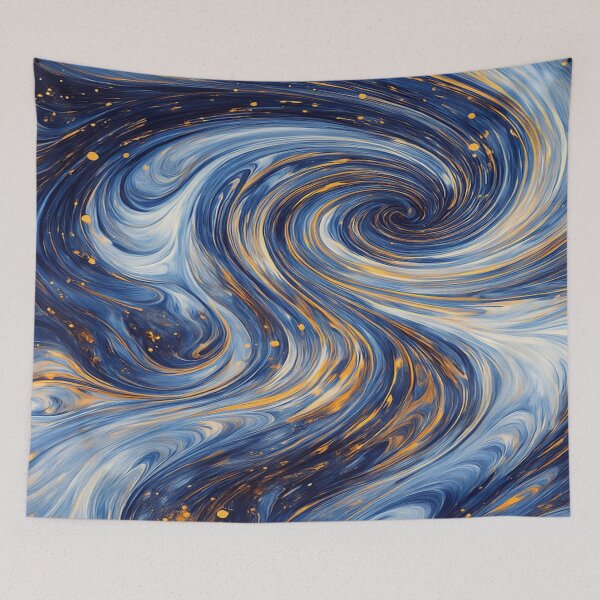 Item preview, Deep Blue and Gold Swirl Abstract Marble Galaxy Art designed and sold by MakarenaCreate.
