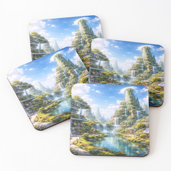 Item preview, Solarpunk City of Waterfalls and Green Towers designed and sold by CLOUTKULT.