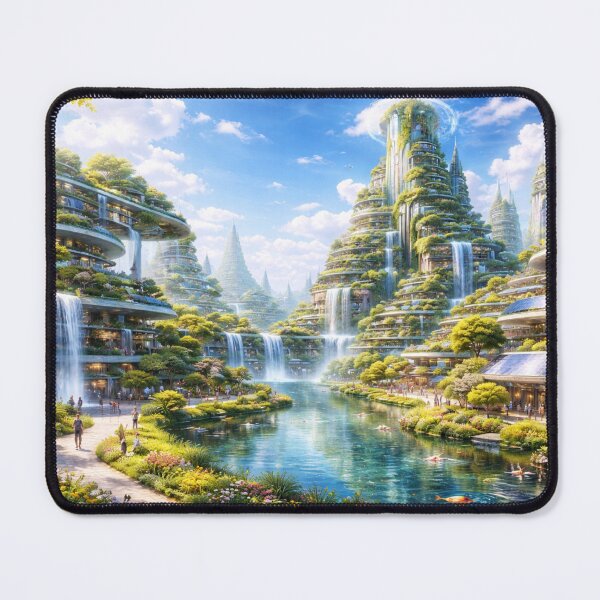 Item preview, Solarpunk City of Waterfalls and Green Towers designed and sold by CLOUTKULT.