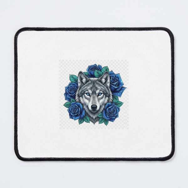 Item preview, Majestic Wolf with Blue Roses Graphic Art designed and sold by LittleSmileArt.