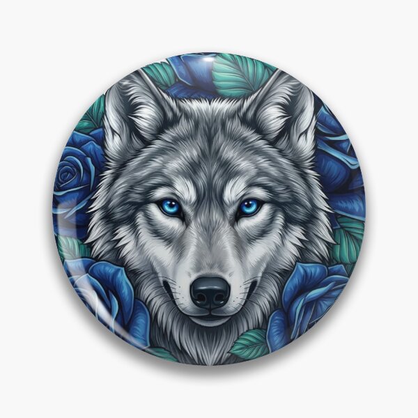Item preview, Majestic Wolf with Blue Roses Graphic Art designed and sold by LittleSmileArt.