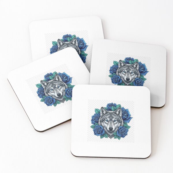 Item preview, Majestic Wolf with Blue Roses Graphic Art designed and sold by LittleSmileArt.