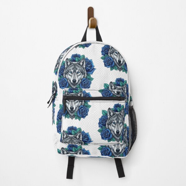 Item preview, Majestic Wolf with Blue Roses Graphic Art designed and sold by LittleSmileArt.