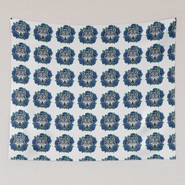 Item preview, Majestic Wolf with Blue Roses Graphic Art designed and sold by LittleSmileArt.