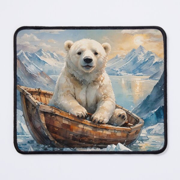 Item preview, Young Polar Bear in Wooden Boat designed and sold by KiwiArtistDK.