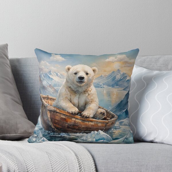 Item preview, Young Polar Bear in Wooden Boat designed and sold by KiwiArtistDK.