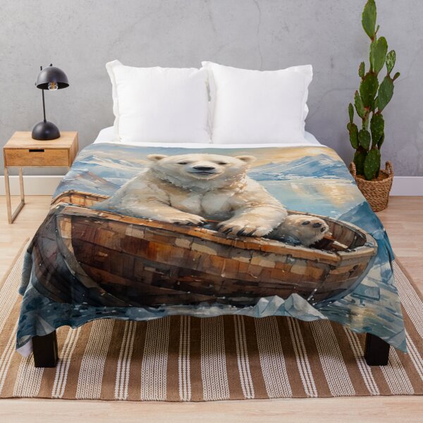 Item preview, Young Polar Bear in Wooden Boat designed and sold by KiwiArtistDK.
