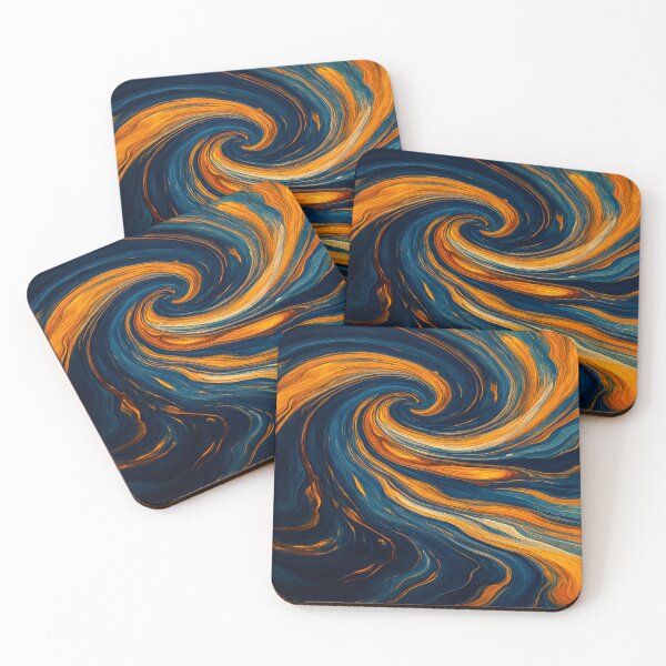 Item preview, Midnight Azure and Amber Gold Abstract Paint Swirl designed and sold by MakarenaCreate.