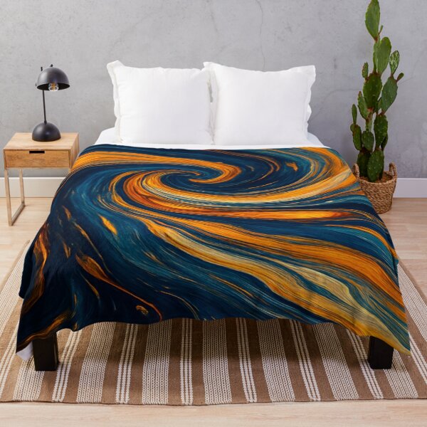 Item preview, Midnight Azure and Amber Gold Abstract Paint Swirl designed and sold by MakarenaCreate.