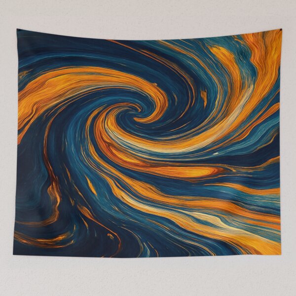 Item preview, Midnight Azure and Amber Gold Abstract Paint Swirl designed and sold by MakarenaCreate.