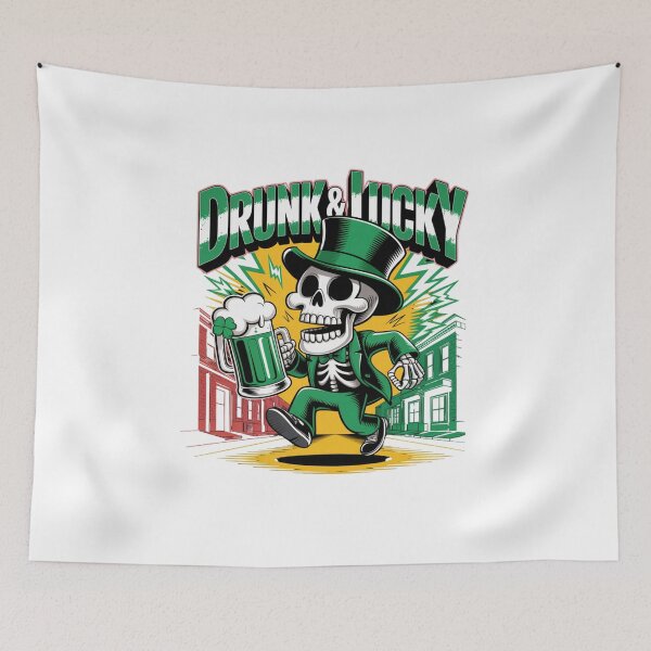 Item preview, Retro Vintage Skeleton Drunk & Lucky St. Patrick's Day 90s Bootleg Style Funny Shamrocks T-Shirt designed and sold by Clothesbest.