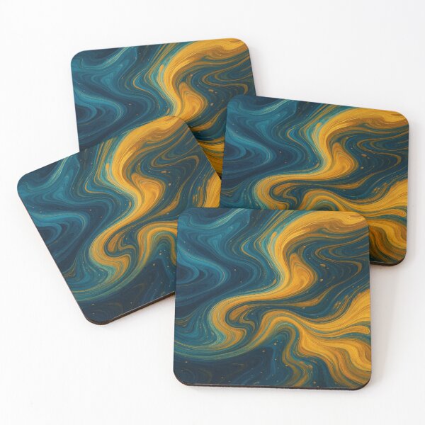 Item preview, Celestial Blue and Amber Gold Nebula Swirl Abstract designed and sold by MakarenaCreate.