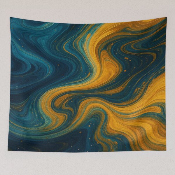 Item preview, Celestial Blue and Amber Gold Nebula Swirl Abstract designed and sold by MakarenaCreate.