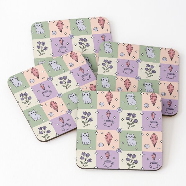 Item preview, Cute Pastel Kitten Crystal Flower Seamless Pattern - Kawaii Boho Repeat designed and sold by Midnight Veil Designs.