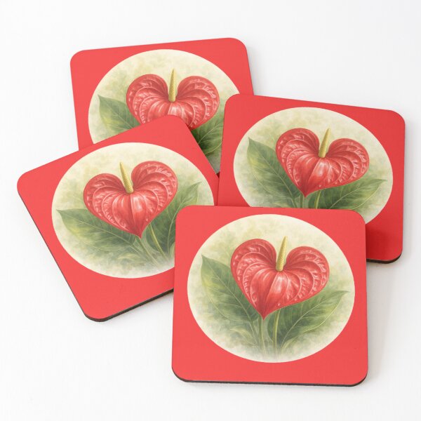 Item preview, Anthurium Elegance – Glossy Heart Bloom Circle Design designed and sold by TheJoyfulPen.
