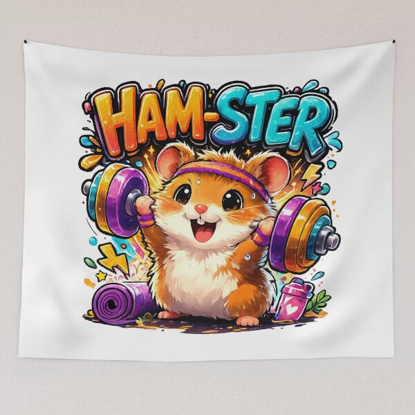 Item preview, Ham-Ster Funny Gym Hamster Pun | Cute Workout Hamster Lifting Weights Colorful Kawaii Fitness Art designed and sold by StrayaDesign.