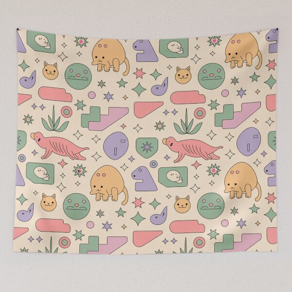 Item preview, Kawaii Weird Critters & Shapes Seamless Pattern - Pastel Cute Chaos Repeat designed and sold by Midnight Veil Designs.