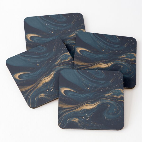 Item preview, Midnight Indigo and Gold Leaf Celestial Flow Abstract Art designed and sold by MakarenaCreate.