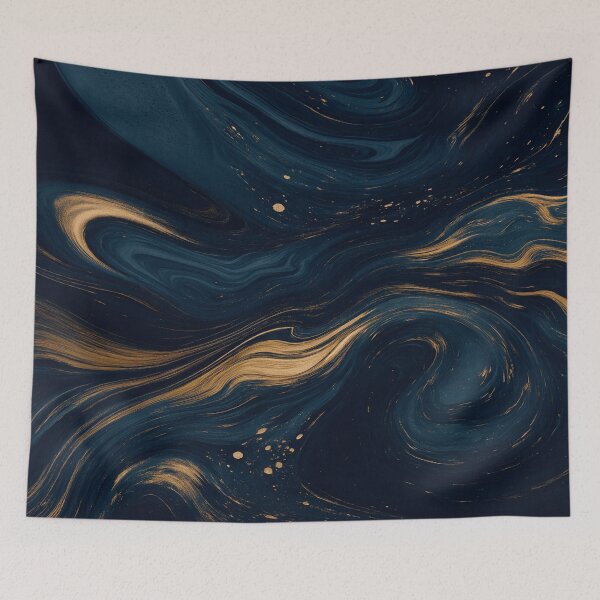 Item preview, Midnight Indigo and Gold Leaf Celestial Flow Abstract Art designed and sold by MakarenaCreate.