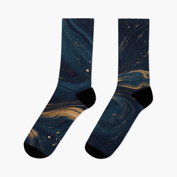 Item preview, Midnight Indigo and Gold Leaf Celestial Flow Abstract Art designed and sold by MakarenaCreate.