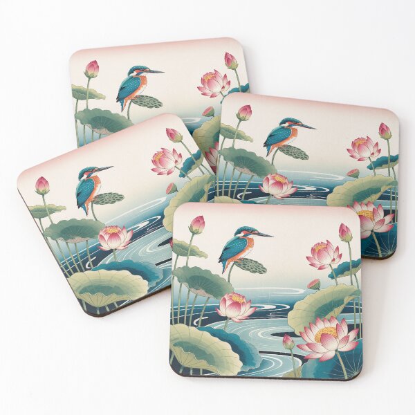 Item preview, Japanese Woodblock Kingfisher Art – Koson Style Bird & Lotus Pond Print designed and sold by Tamas Das.