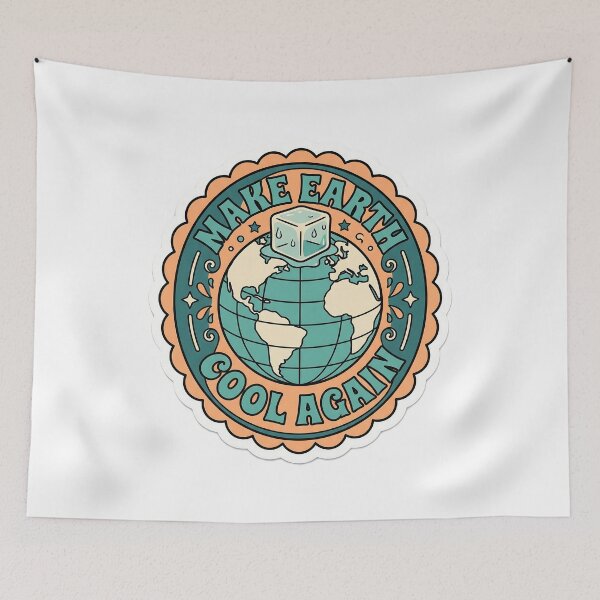 Item preview, Make Earth Cool Again Retro Vintage Badge Style Flat Vector Sticker designed and sold by KINGSMILESTORE.