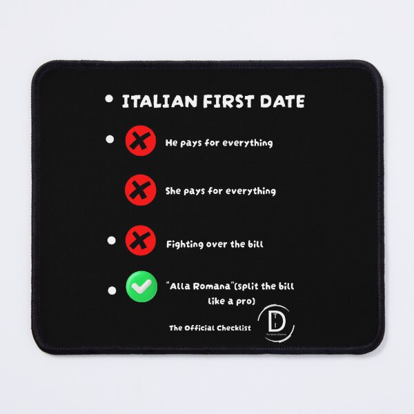 Item preview, Italian First Date Checklist - Alla Romana (Split The Bill) Funny Black Version designed and sold by TheItaliandilemma.