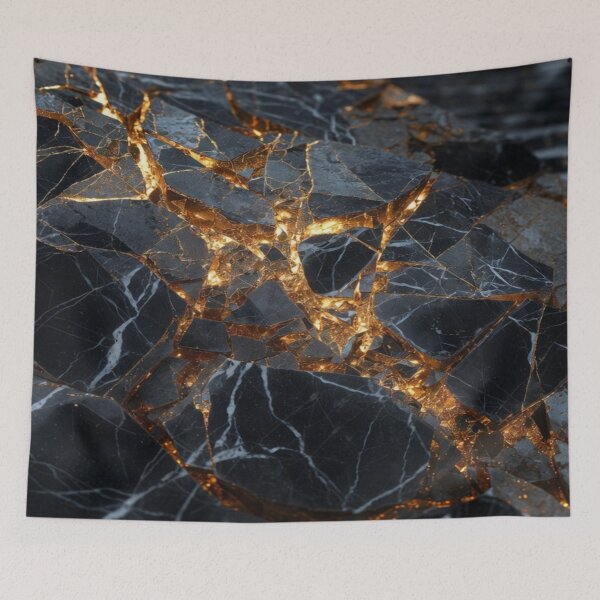 Item preview, Glow In The Dark Kintsugi Shattered Obsidian Stone Abstract Art designed and sold by MakarenaCreate.