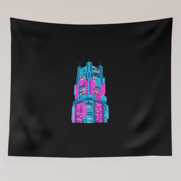Item preview, Cyberpunk Neon Skyscraper - Futuristic City Skyline Art designed and sold by powersunlight.