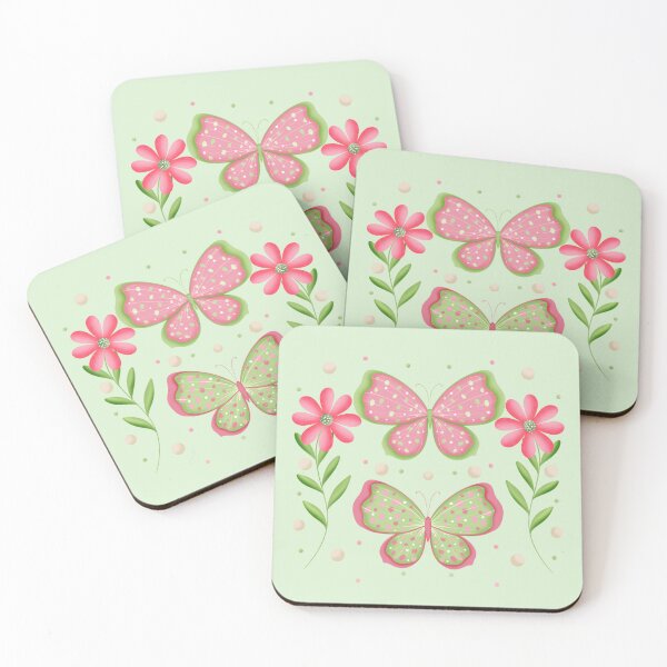 Item preview, Pink and Green Butterflies and Flowers designed and sold by NotPrettyinPink.