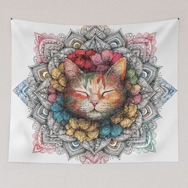 Item preview, Floral Mandala Art cat – Intricate Flower Mandala Design designed and sold by Anime9122.
