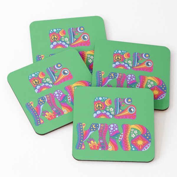 Item preview, Psychedelic Be Kind Art White– Retro Hippie Rainbow Groovy Peace Design designed and sold by Kellie Espie Art.
