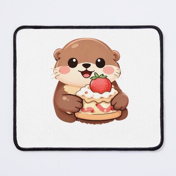 Item preview, Cute Brown Otter Holding Sweet cake Happy Otter Dessert Time Illustration designed and sold by Trendora90.