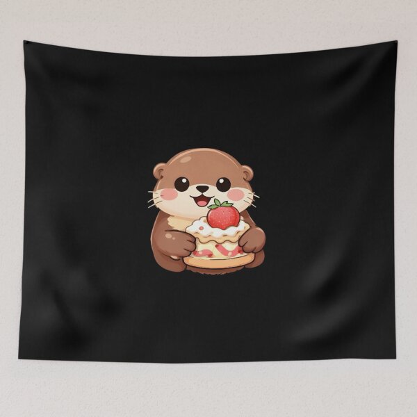 Item preview, Cute Brown Otter Holding Sweet cake Happy Otter Dessert Time Illustration designed and sold by Trendora90.