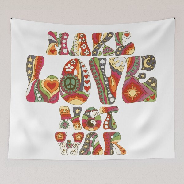 Item preview, Vintage Love Not War Art White– Retro Hippie Rainbow Groovy Peace Design designed and sold by Kellie Espie Art.