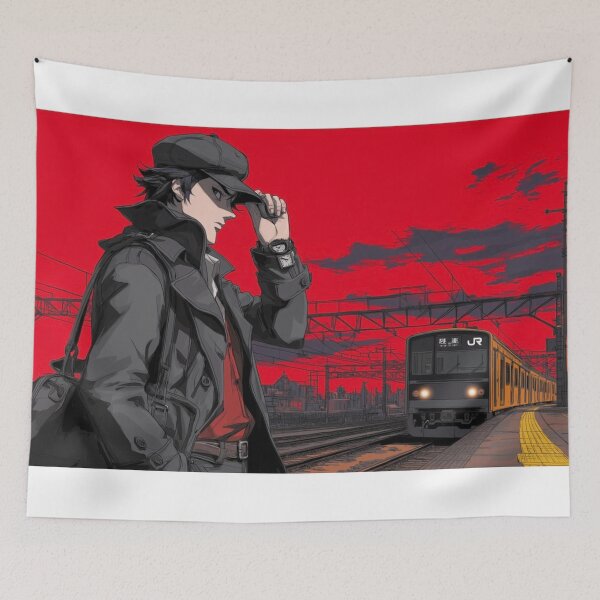 Item preview, Cyberpunk Anime Boy – Red Urban Train City Aesthetic designed and sold by EchoWave11.