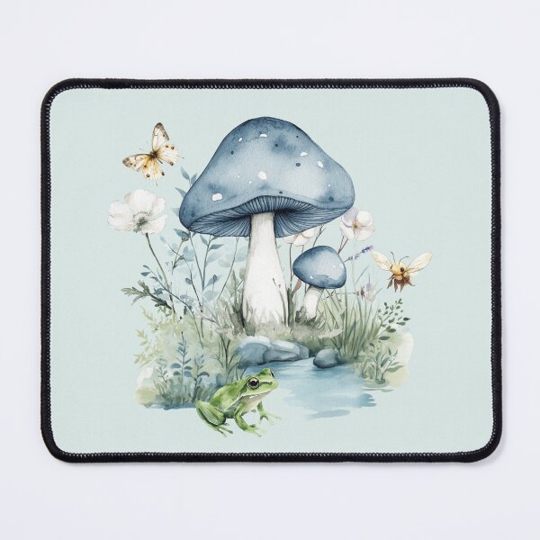Item preview, Watercolor Blue Mushroom Flowers and Animals designed and sold by dancingchickenstudio.