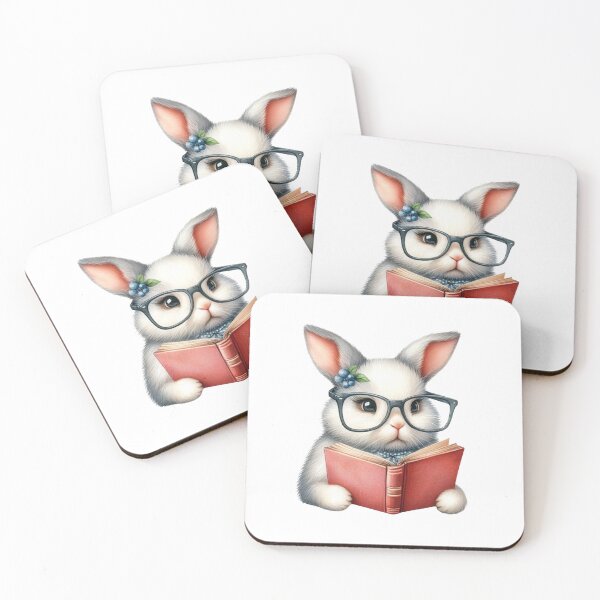 Item preview, Adorable Bunny Reading a Book with Glasses designed and sold by KrisGraphic45.