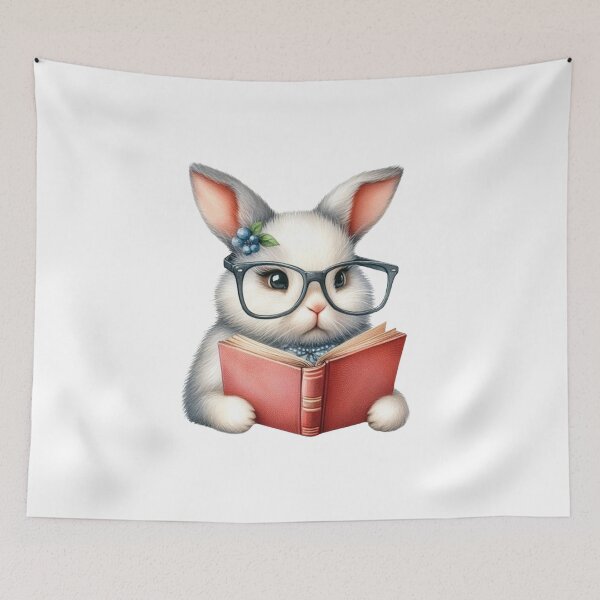 Item preview, Adorable Bunny Reading a Book with Glasses designed and sold by KrisGraphic45.