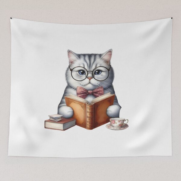 Item preview,  Treść wiadomości Gemini Sophisticated Scholar Cat Reading with Tea designed and sold by KrisGraphic45.