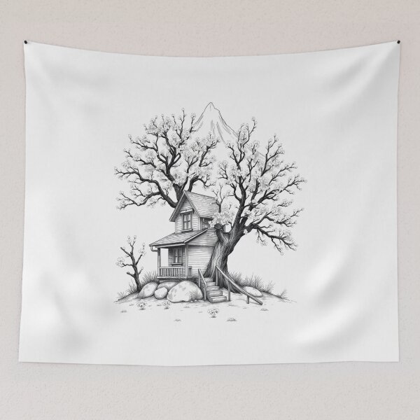 Item preview, Tree House Mountain Sketch Sticker iPhone case mug t-shirt bag designed and sold by ArtByTripti.