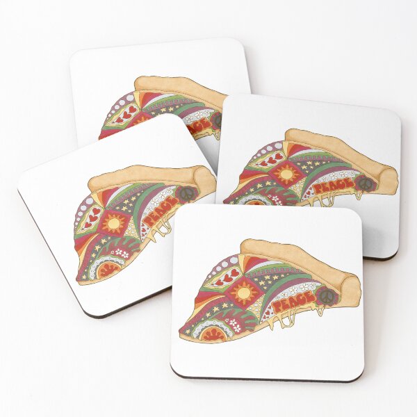 Item preview, Vintage Psychedelic Peace of Pizza Art White– Retro Hippie Rainbow Groovy Peace Design designed and sold by Kellie Espie Art.