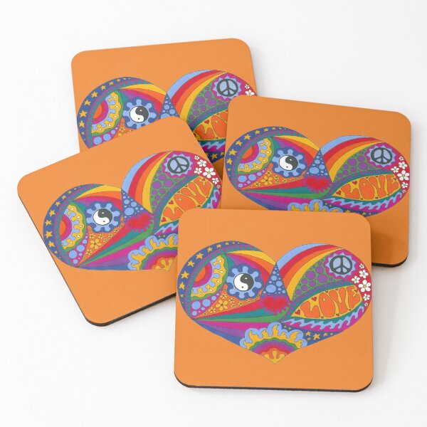 Item preview, Psychedelic Heart Art Orange– Retro Hippie Rainbow Groovy Peace Design designed and sold by Kellie Espie Art.