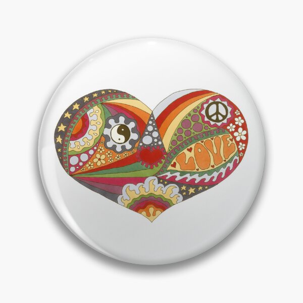 Item preview, Vintage Psychedelic Heart Art White– Retro Hippie Rainbow Groovy Peace Design designed and sold by Kellie Espie Art.