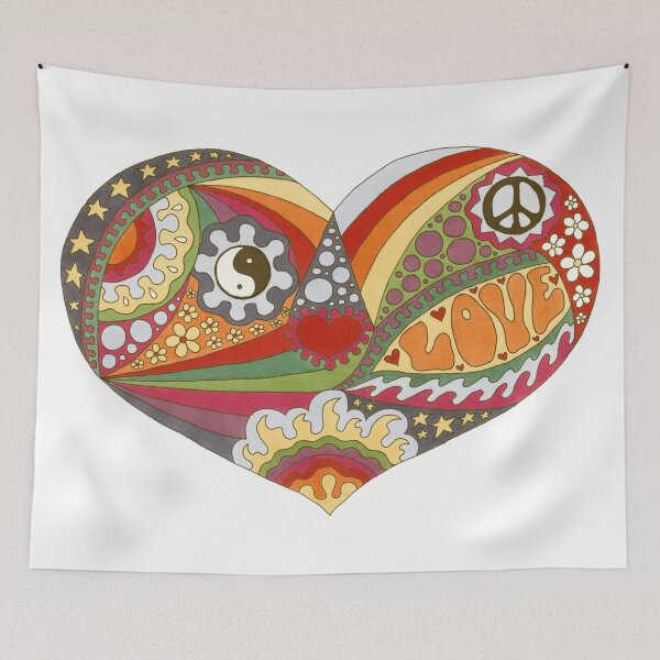 Item preview, Vintage Psychedelic Heart Art White– Retro Hippie Rainbow Groovy Peace Design designed and sold by Kellie Espie Art.