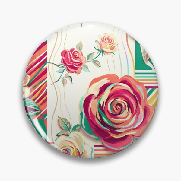 Artikelvorschau, Ein lebhaftes Blumenmuster mit farbenfrohen Rosen und Streifen auf weißem Hintergrund entworfen und verkauft von Creative88Art.