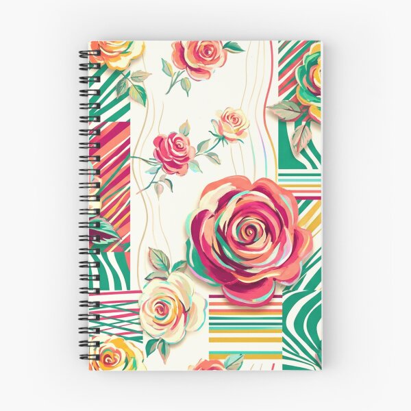 Artikelvorschau, Ein lebhaftes Blumenmuster mit farbenfrohen Rosen und Streifen auf weißem Hintergrund entworfen und verkauft von Creative88Art.