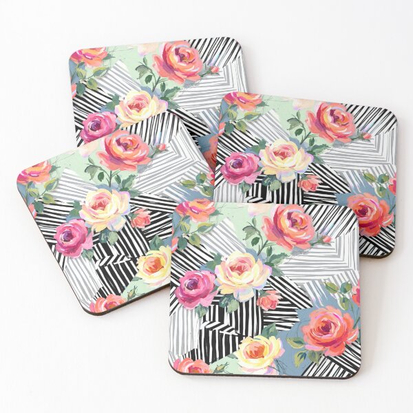 Item preview, A vibrant floral pattern with geometric shapes and colorful roses designed and sold by Creative88Art.