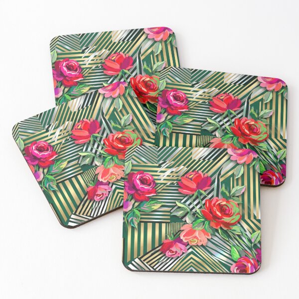 Item preview, Un vibrante estampado floral con rosas y formas geométricas. designed and sold by Creative88Art.